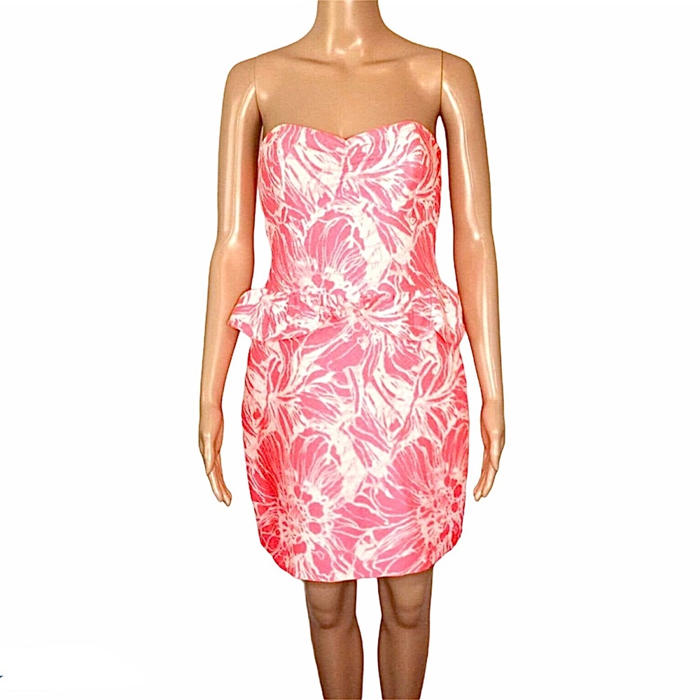 Britt Ryan Strapless Jacquard Mini Dress Pink Floral Ruffle Size 2